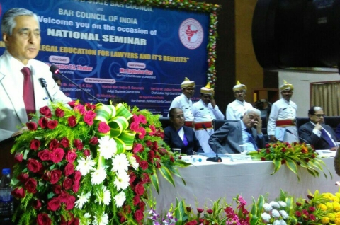 Ratan lal's picture shows CJI T.S. Thakur speaking in the national seminar organised by the Bar Council of India on 'Legal Education For Lawyers And It's Benefits" held inside the conference hall of the Jharkhand Judicial Academy in Ranchi on June 16,2016.